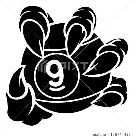 Claw Hand and 9 Ball Nine Ball Pool Cartoon Mascot 136744455