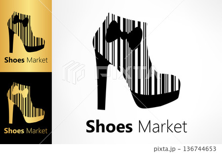 Shoes and bar code. Shoes market logo. Shoes and bar code. Shoes market logo. 136744653