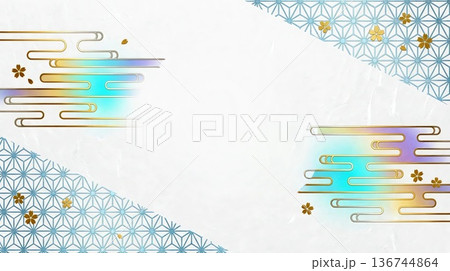 和紙地浮世絵風和風伝統紋イメージ雲模様テクスチャ 背景素材 136744864
