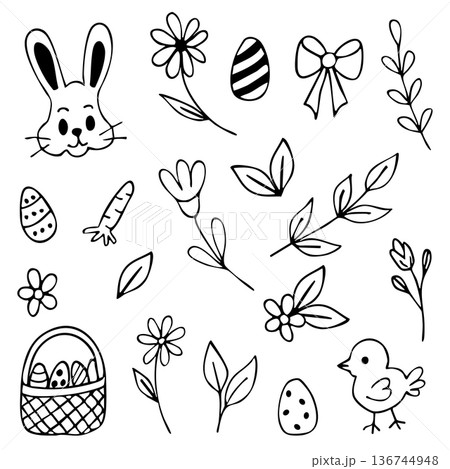 Easter doodle set with black outline Easter doodle set with black outline 136744948