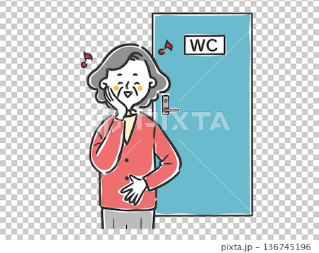 Senior woman feeling refreshed in the toilet, upper body, vector Senior woman feeling refreshed in the toilet, upper body, vector 136745196