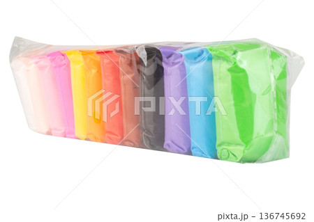 Colorful modeling clay is in a clear plastic bag Colorful modeling clay is in a clear plastic bag 136745692