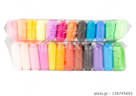 Colorful modeling clay is in a clear plastic bag 136745693