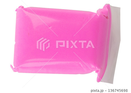 Color pink modeling clay  clear plastic isolated on white background 136745698
