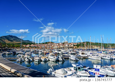 Port of Banyuls-sur-Mer in France with traditional Catalan fishi 136745777