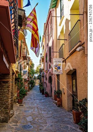 City old town of Collioure in France. Village next to Mediterran City old town of Collioure in France. Village next to Mediterran 136745786