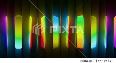 Glass abstract background color light gradient 3d render rainbow composition. Futuristic geometric neon shapes with iridescent refraction and prism glow for modern technology wallpaper 136746131