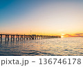 Port Noarlunga jetty with people silhouettes at sunset 136746178