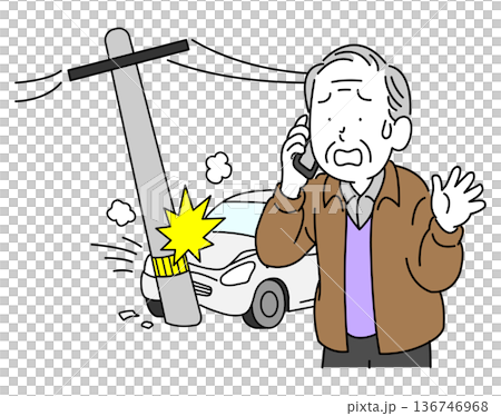 事故をおこして電話する高齢者 136746968