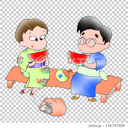 兩個人吃西瓜 兩個人吃西瓜 136747809