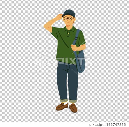 A man wearing a green polo shirt and jeans 136747856