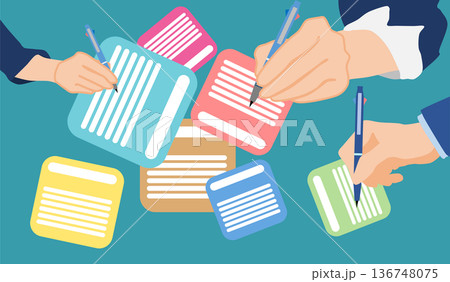 ポストイットを使ったフレームワークのイラスト ポストイットを使ったフレームワークのイラスト 136748075