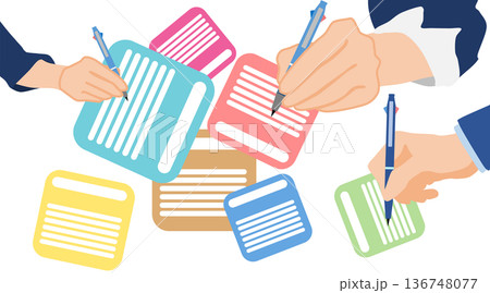 ポストイットを使ったフレームワークのイラスト ポストイットを使ったフレームワークのイラスト 136748077