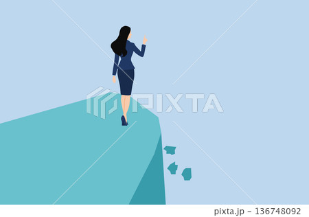 崖の上に立つビジネスウーマンのイラスト 崖の上に立つビジネスウーマンのイラスト 136748092