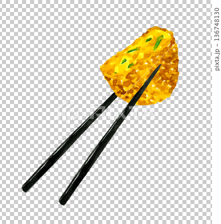 用筷子夾著的南瓜丸子－手繪水彩食物插畫 136748130