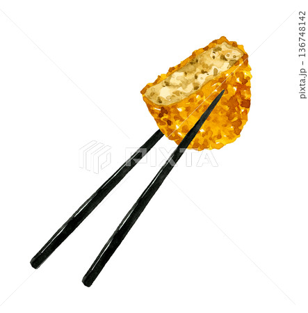 お箸で持ったコロッケ 料理・食べ物の手描き水彩イラスト素材 お箸で持ったコロッケ 料理・食べ物の手描き水彩イラスト素材 136748142
