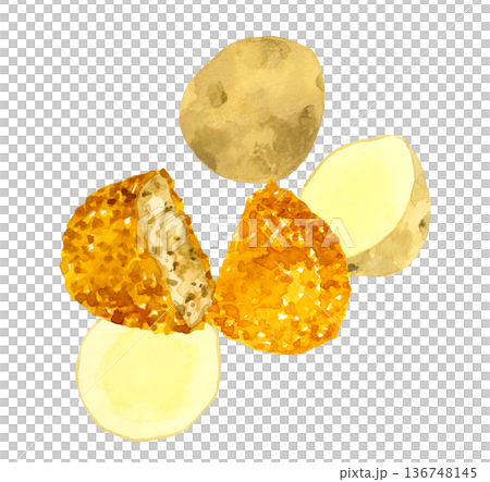 Croquettes and potatoes set - Hand-drawn watercolor illustration of food Croquettes and potatoes set - Hand-drawn watercolor illustration of food 136748145