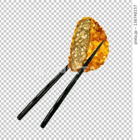 お箸で持ったメンチカツ　料理・食べ物の手描き水彩イラスト素材 136748157