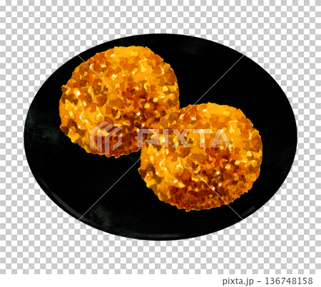 お皿に盛り付けたメンチカツ 料理・食べ物の手描き水彩イラスト素材 お皿に盛り付けたメンチカツ 料理・食べ物の手描き水彩イラスト素材 136748158