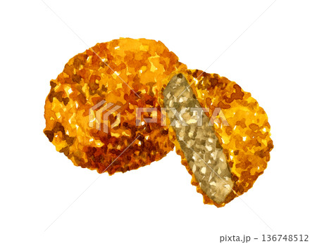 メンチカツ　料理・食べ物の手描き水彩イラスト素材 136748512