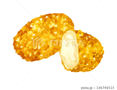 かにクリームコロッケ　料理・食べ物の手描き水彩イラスト素材 136748513