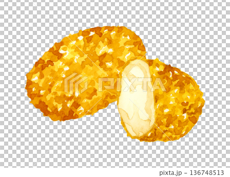かにクリームコロッケ　料理・食べ物の手描き水彩イラスト素材 136748513