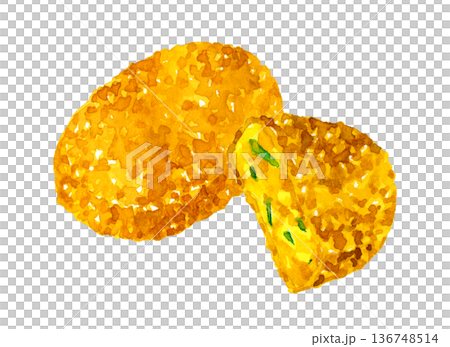 南瓜炸丸子 - 手繪水彩食物插畫 136748514