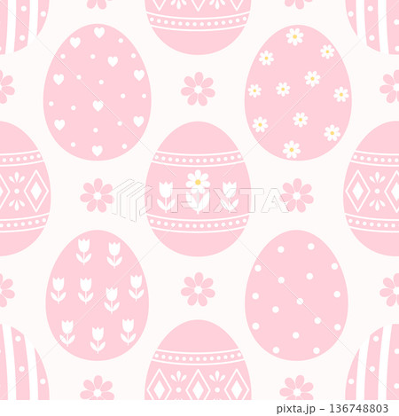 Seamless pattern with pink Easter eggs on a pastel background. Seamless pattern with pink Easter eggs on a pastel background. 136748803