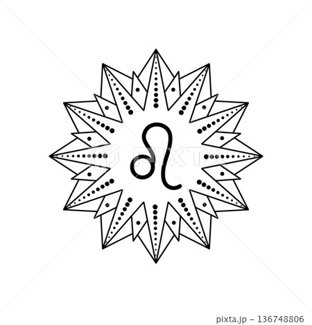 Leo zodiac sign symbol in line art style on...のイラスト素材 [136748806] - PIXTA
