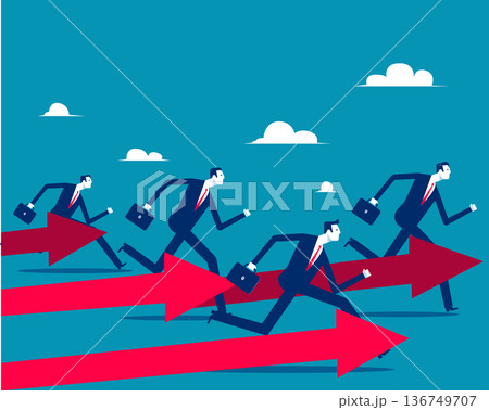 Business Together. Running in the same direction following the arrows shows determination and a clear shared goal 136749707