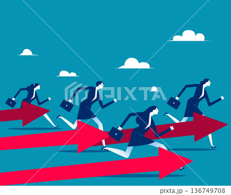 Business Together. Running in the same direction following the arrows shows determination and a clear shared goal 136749708