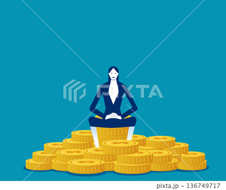 Business investment. Businesswoman sitting on gold coin Business investment. Businesswoman sitting on gold coin 136749717