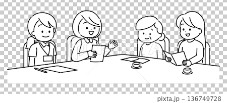 Family consulting about nursing care insurance services Line drawing 136749728