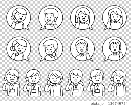 Set of people talking on the phone - line drawing 136749734