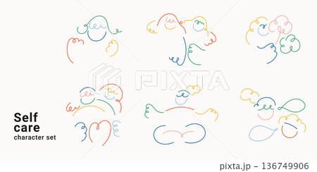Self care character set with doodle line art people, wellness activities, love and heart symbols. One line drawing vector illustration collection for mindfulness concepts colorful. Self care character set with doodle line art people, wellness activities, love and heart symbols. One line drawing vector illustration collection for mindfulness concepts colorful. 136749906