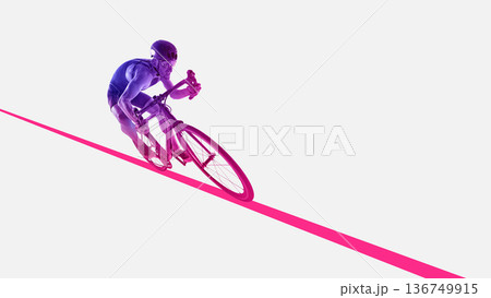 Dynamic artwork professional cyclist racing on road bike. Dynamic artwork professional cyclist racing on road bike. 136749915