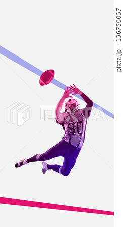Striking artwork american football player catching ball midair. 136750037