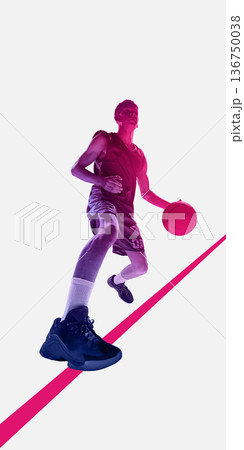 Modern design basketball player dribbling in dynamic duotone. 136750038