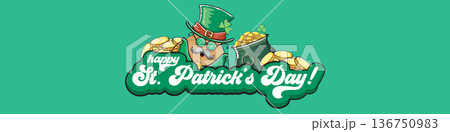 Funny St. Patricks Day wide banner with rock star potato character in leprechaun hat, Irish holiday greeting with groovy typography on green. Humorous Happy St. Patricks Day banner with potato mascot Funny St. Patricks Day wide banner with rock star potato character in leprechaun hat, Irish holiday greeting with groovy typography on green. Humorous Happy St. Patricks Day banner with potato mascot 136750983