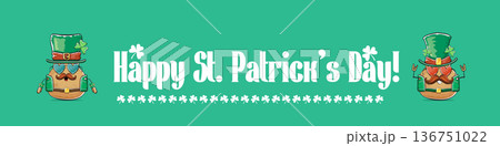 Funny St. Patricks Day wide banner with rock star potato character in leprechaun hat, Irish holiday greeting with groovy typography on green. Humorous Happy St. Patricks Day banner with potato mascot Funny St. Patricks Day wide banner with rock star potato character in leprechaun hat, Irish holiday greeting with groovy typography on green. Humorous Happy St. Patricks Day banner with potato mascot 136751022