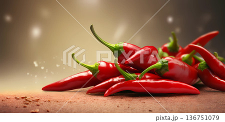 Red pepper blurred photo, copy space background, AI Generated 136751079