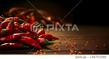 Red pepper blurred photo, copy space background, AI Generated 136751080