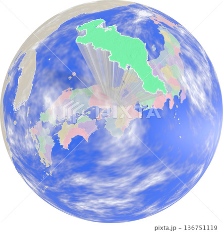地球上空から見た、浮かび上がる京都府のプラネット風地図 136751119