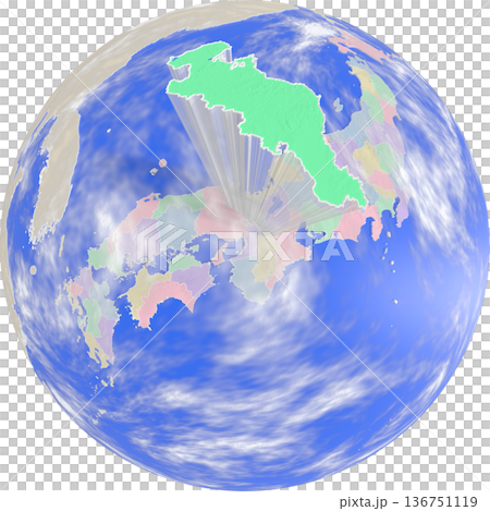 地球上空から見た、浮かび上がる京都府のプラネット風地図 136751119