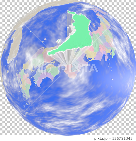 地球上空から見た、浮かび上がる大阪府のプラネット風地図 地球上空から見た、浮かび上がる大阪府のプラネット風地図 136751343