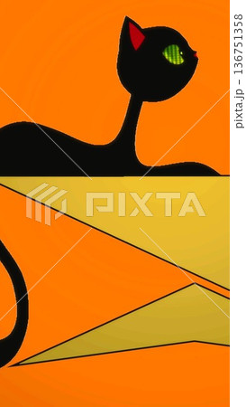 オレンジ背景の黒猫シルエットスマホ待ち受け オレンジ背景の黒猫シルエットスマホ待ち受け 136751358