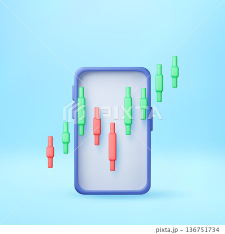 Smartphone with 3d candlestick chart on screen. 136751734