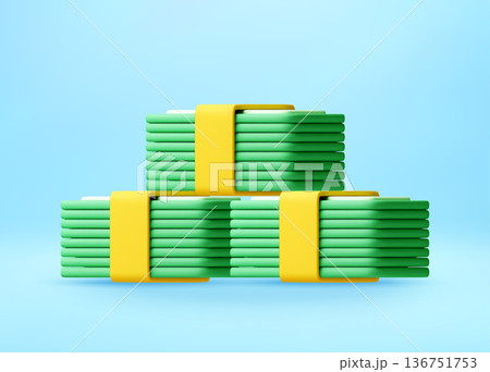 3D Three stacks of money 136751753