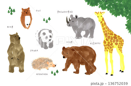 手書きの動物のイラストセット 手書きの動物のイラストセット 136752039