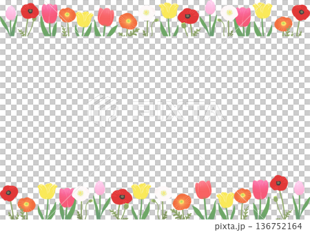 春季花卉邊框向量圖:鬱金香和罌粟花裝飾邊框素材 春季花卉邊框向量圖:鬱金香和罌粟花裝飾邊框素材 136752164